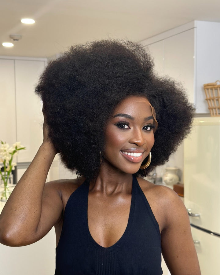 Perruque Bob Afro Kinky Bouclée Avec Bords Crépus