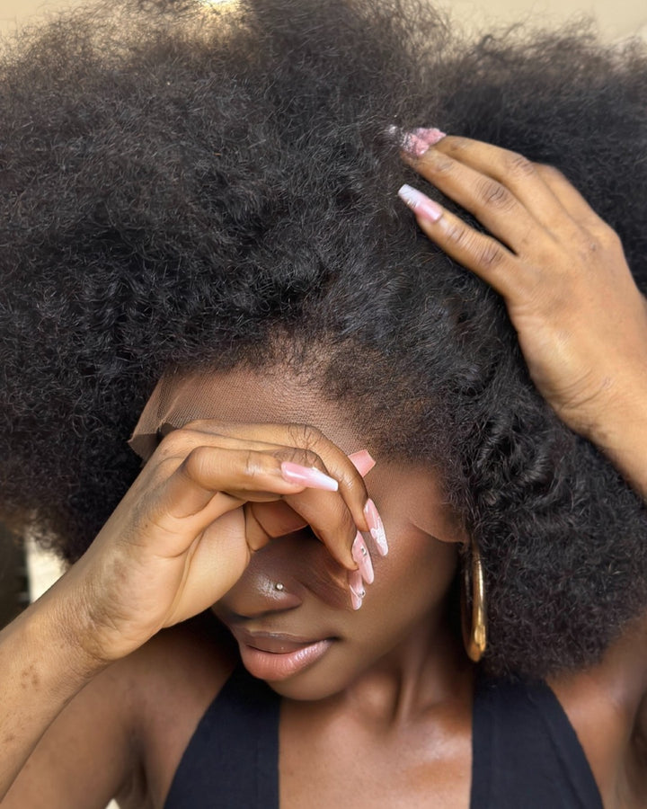 Perruque Bob Afro Kinky Bouclée Avec Bords Crépus
