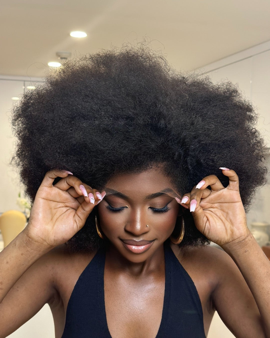 Perruque Bob Afro Kinky Bouclée Avec Bords Crépus