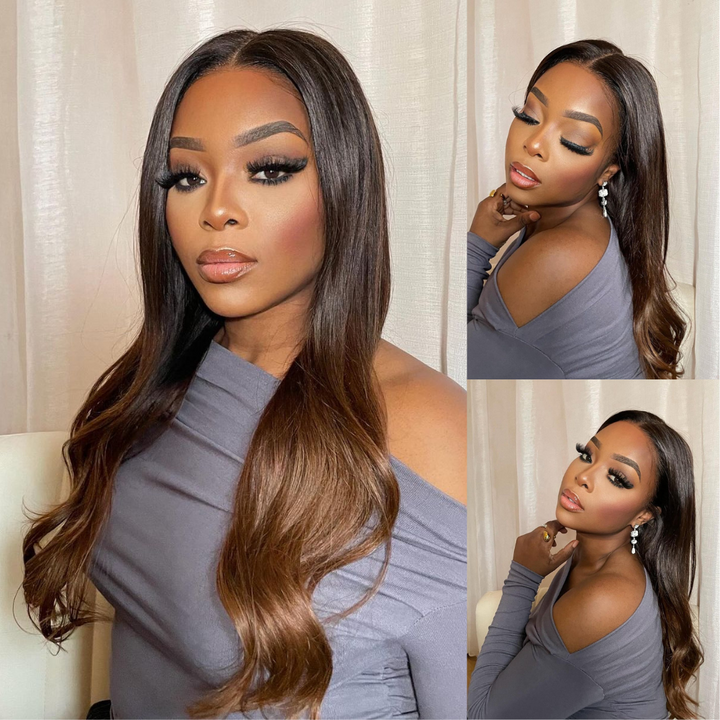 Chase Brown Ombre cheveux humains sans colle perruques aspect naturel HD dentelle