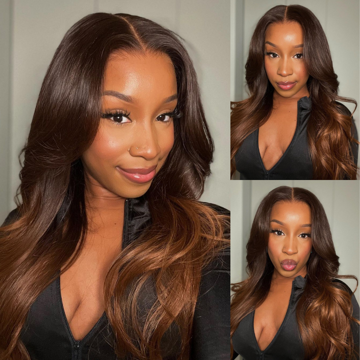 Chase Brown Ombre cheveux humains sans colle perruques aspect naturel HD dentelle
