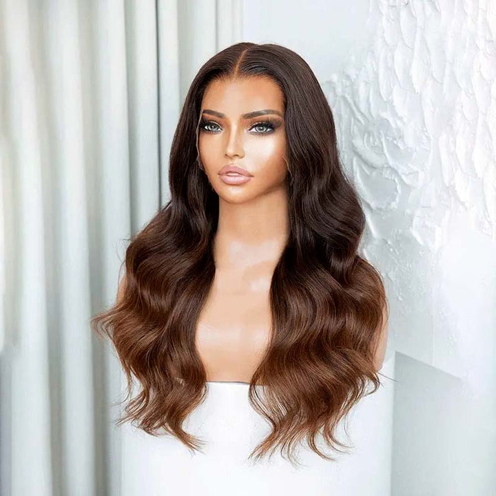 Chase Brown Ombre cheveux humains sans colle perruques aspect naturel HD dentelle