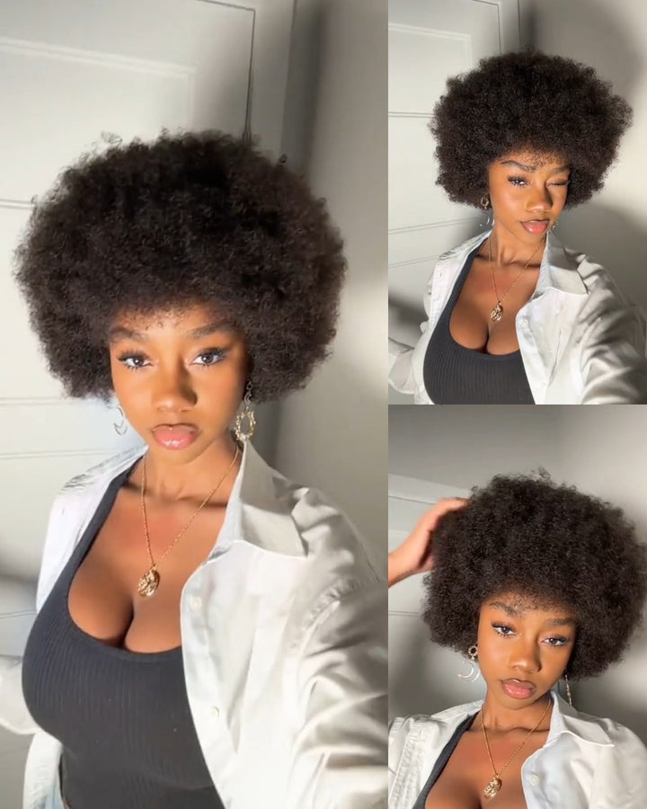 Perruque frontale en dentelle 13x4 afro crépue bouclée