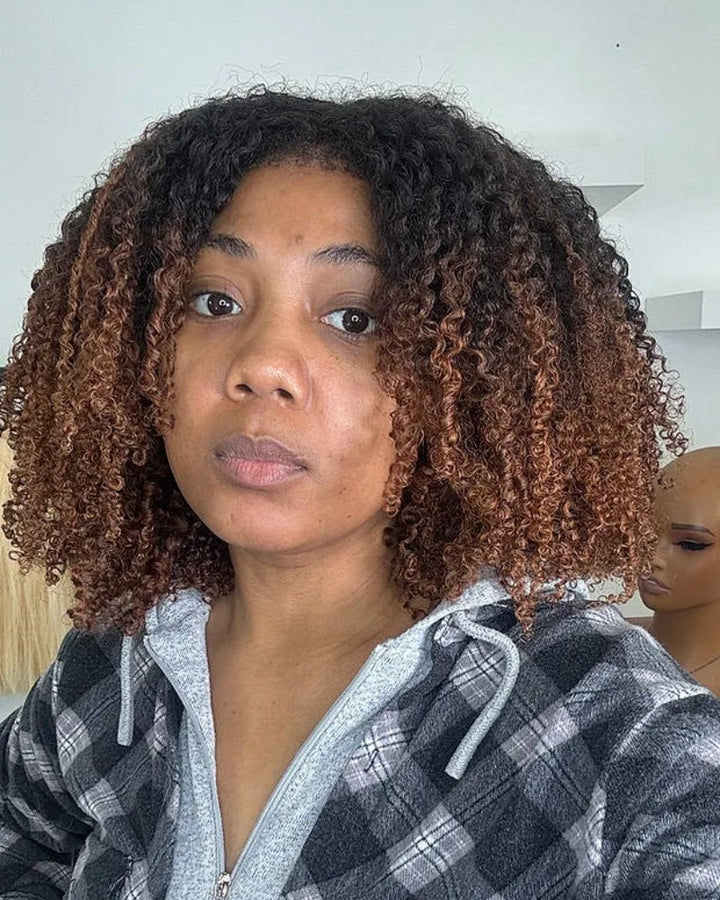 Perruque lace front afro bouclée marron ombré avec bords crépus