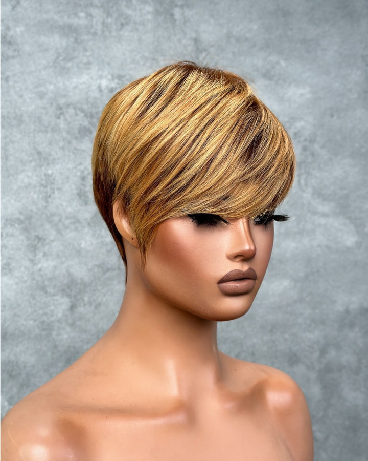 Perruque de cheveux humains coupe lutin superposée avec frange