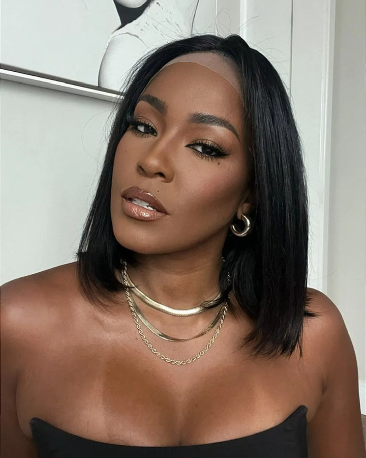 13x4 Dentelle Frontale Noire Sans Colle Facile à Porter Perruque Droite