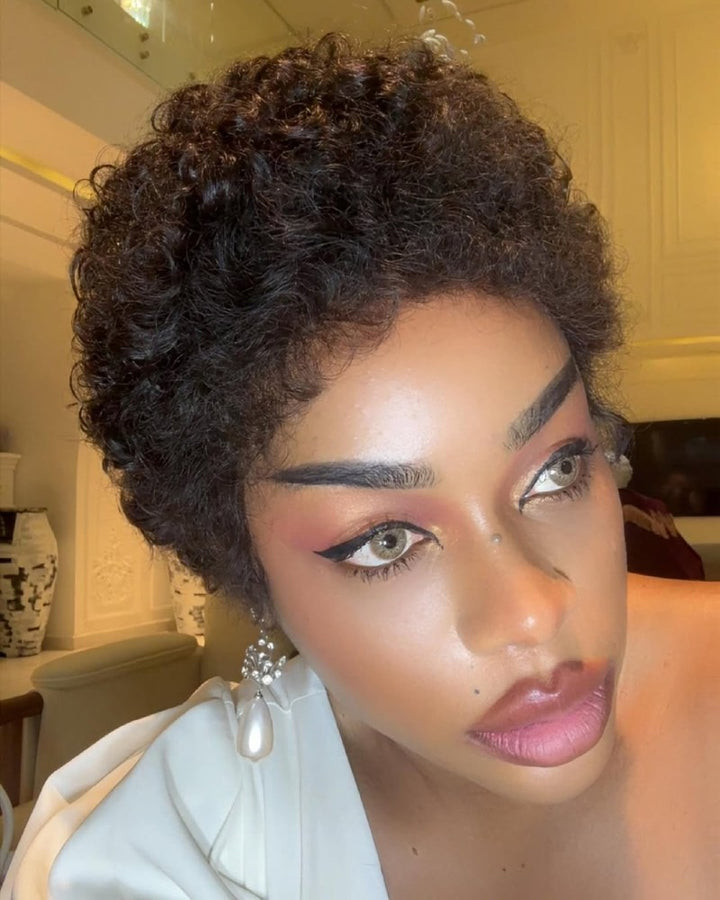 Perruque Lace Front noire naturelle bouclée avec ligne frontale hybride