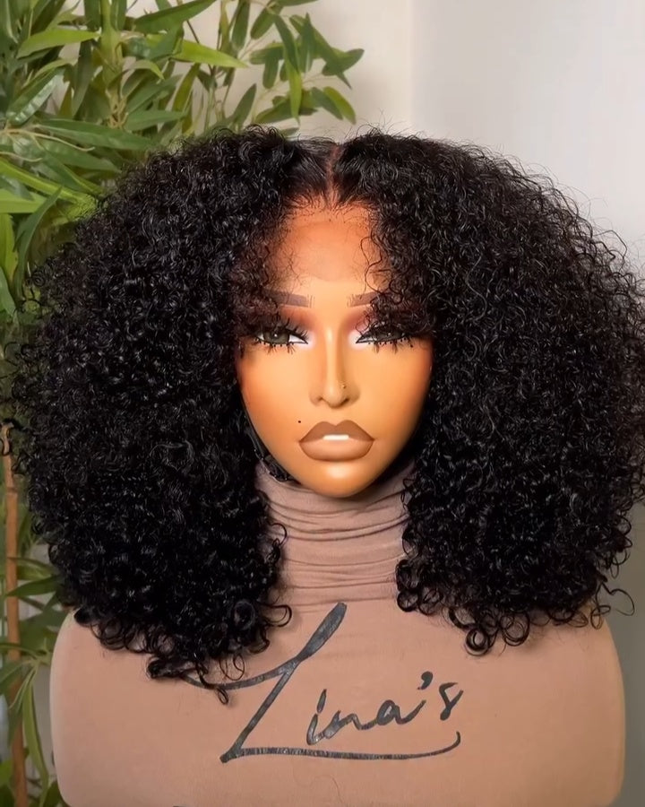 Perruque de cheveux humains bouclés haute densité avec fermeture en dentelle 5x5