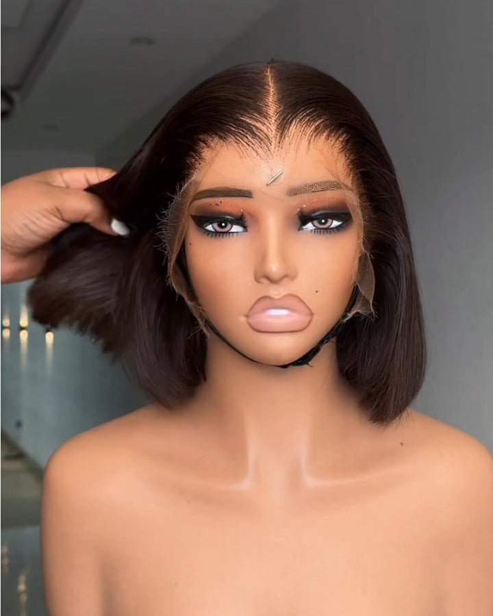 Perruque lace front droite marron chocolat 13x4