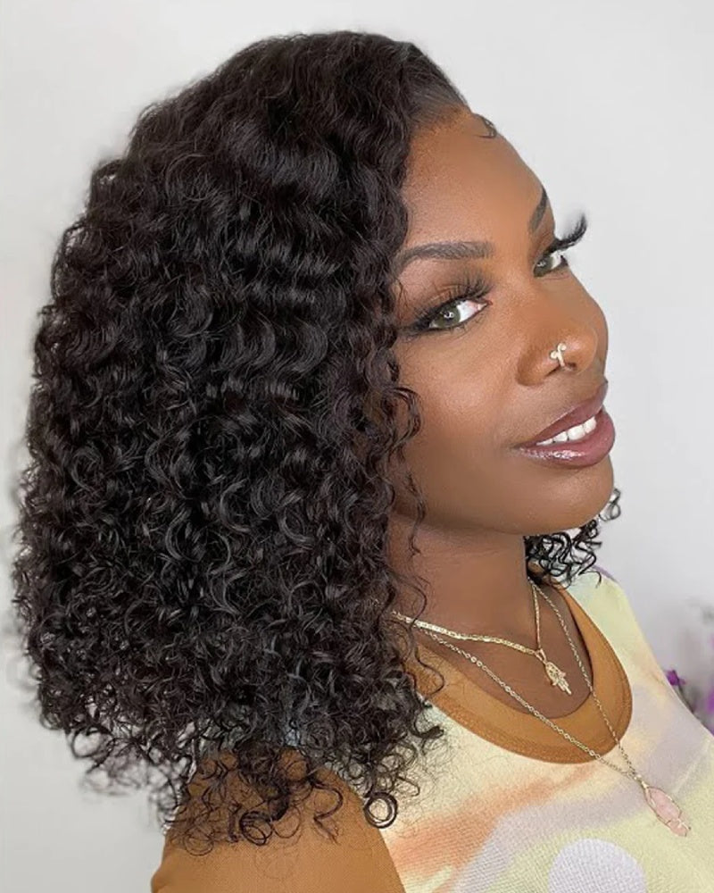 Perruque Lace Front 13x4 en cheveux humains courts et bouclés
