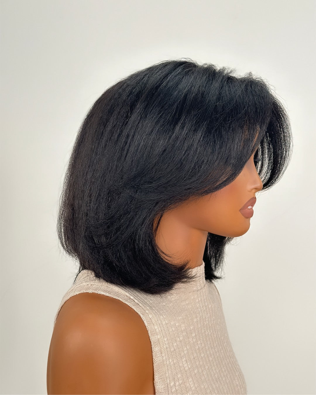 Perruque naturelle crépue lisse avec fermeture en dentelle 5x5