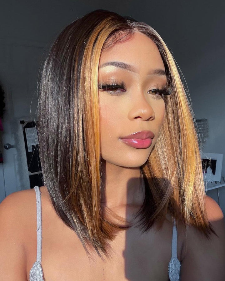 Perruque Lace Closure Wig 5x5 lisse à reflets blonds ombrés