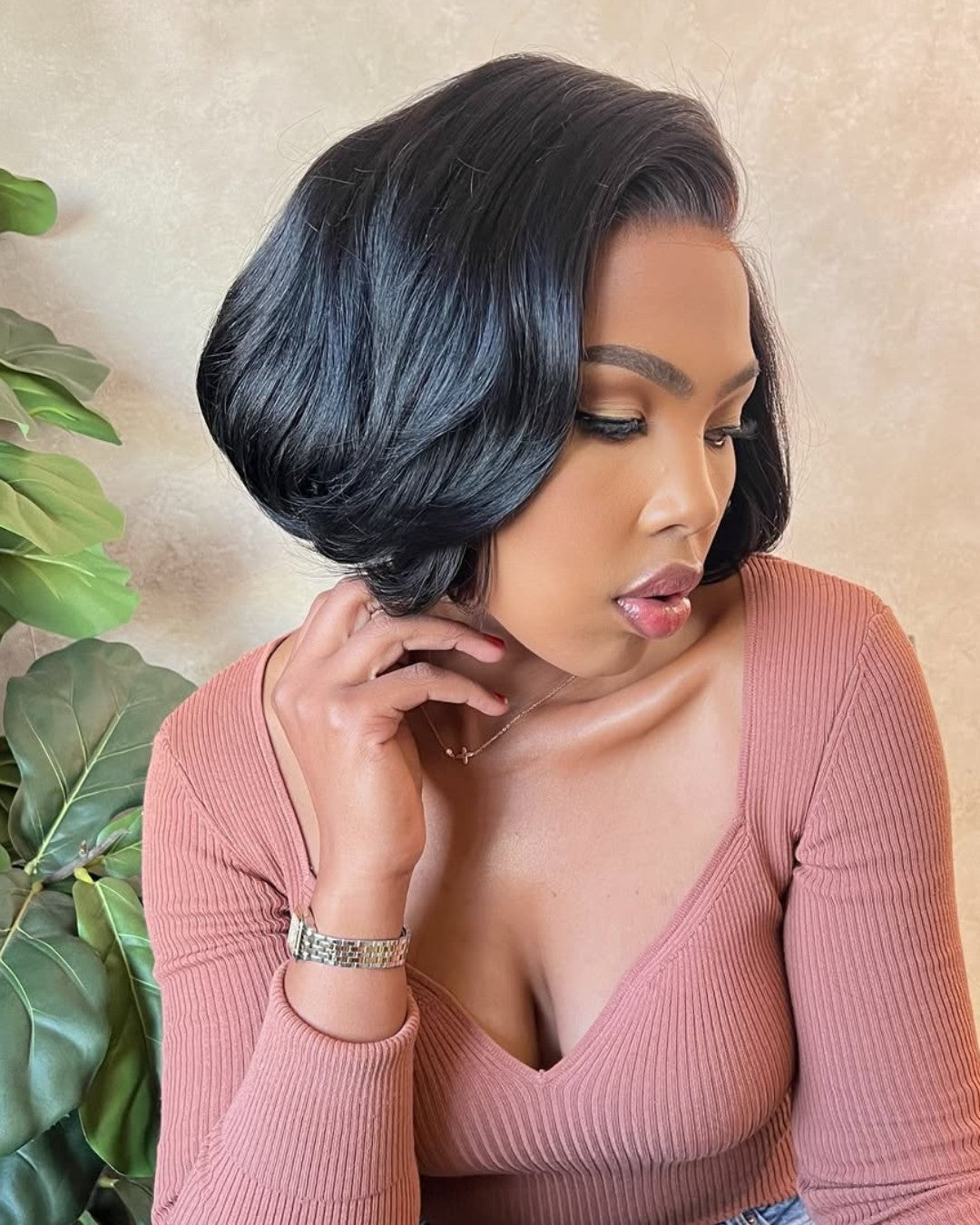 Perruque à raie sur le côté et fermeture en dentelle 5x5 dégradée