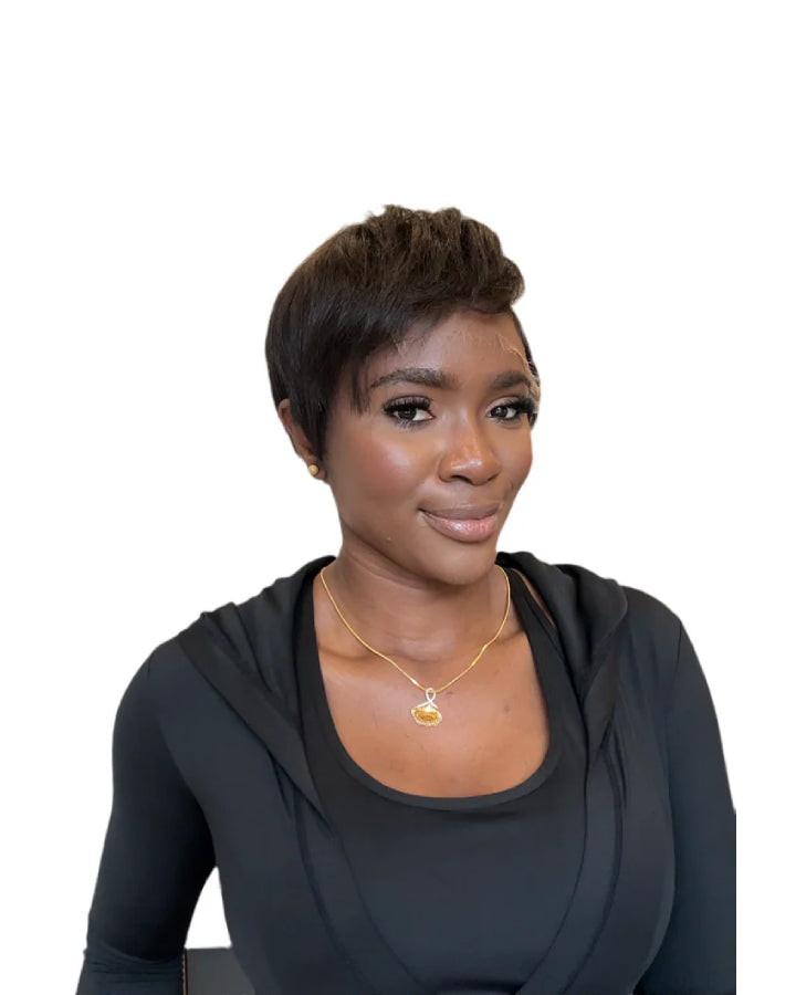 Perruque Lace Front 13x4 coupe Pixie avec frange