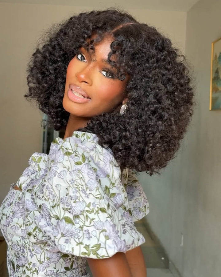 Perruque 5x5 Lace Closure à boucles d'eau et frange