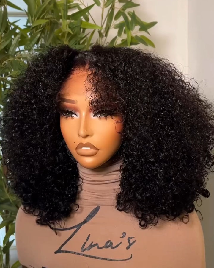 Perruque de cheveux humains bouclés haute densité avec fermeture en dentelle 5x5