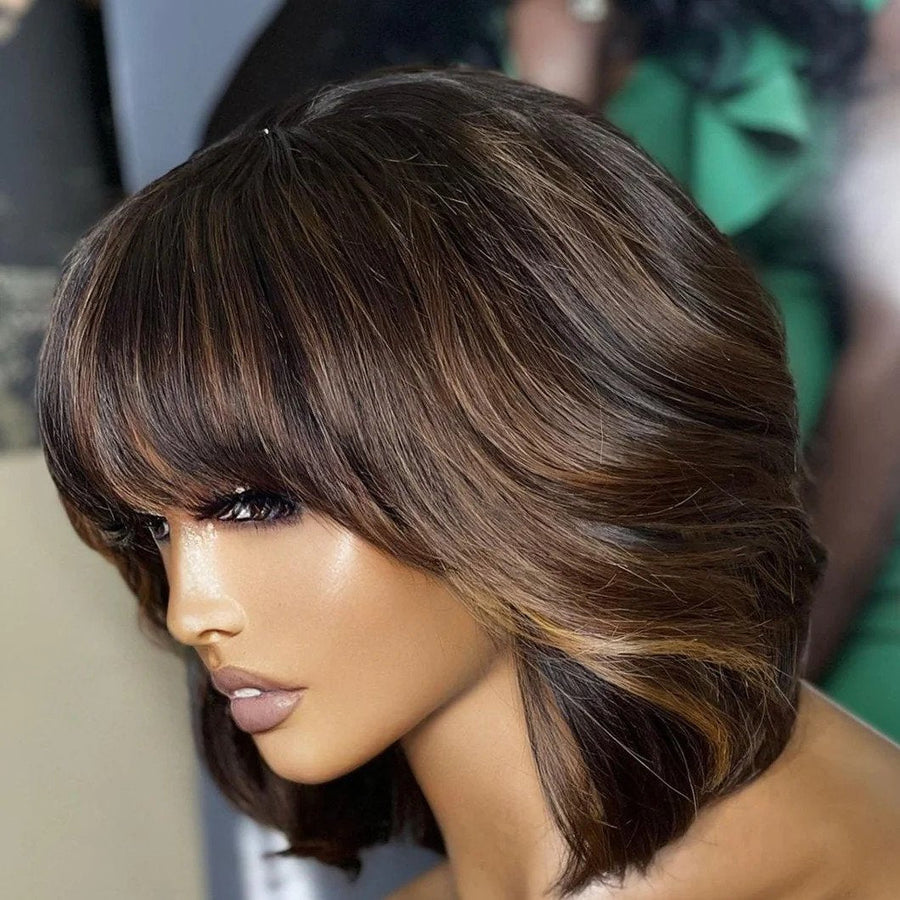 PERRUQUE SANS COLLE BLONDE HIGHLIGHT BOB AVEC FRANGE