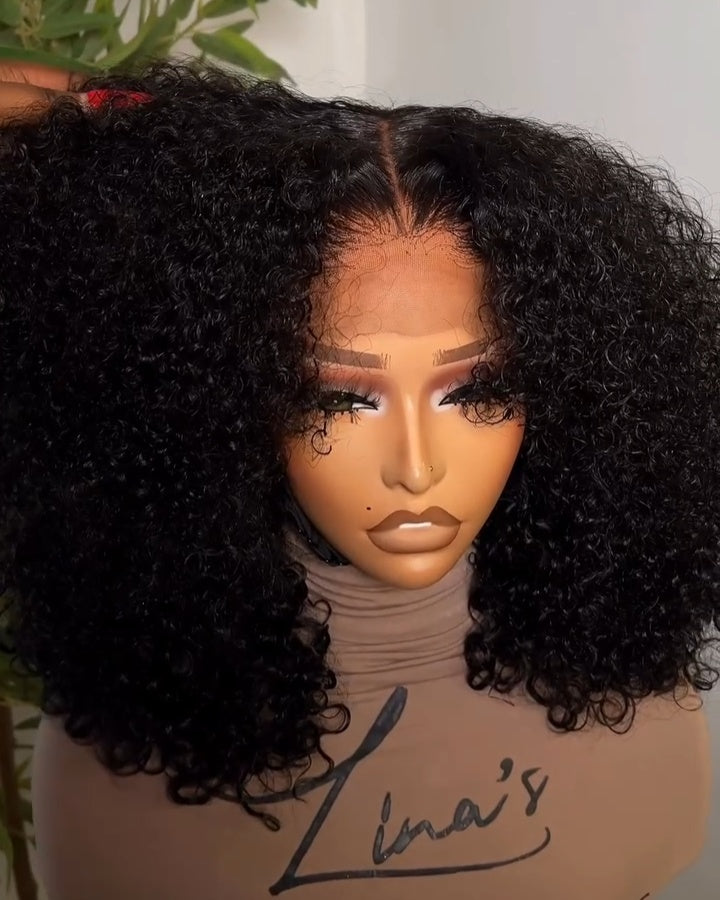 Perruque de cheveux humains bouclés haute densité avec fermeture en dentelle 5x5