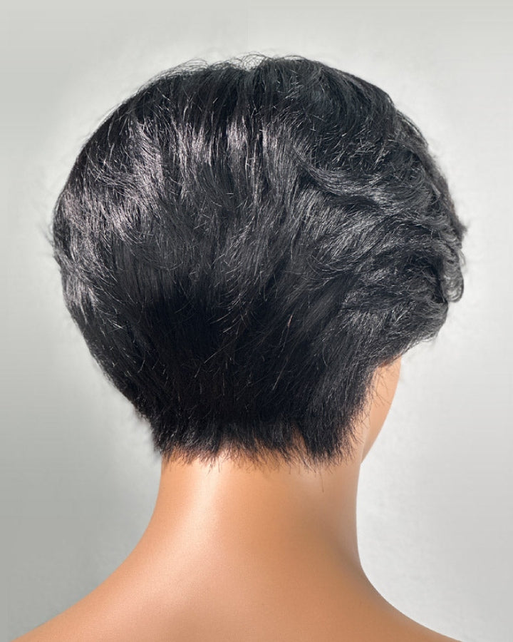 Perruque courte coupe Pixie avec cheveux crépus et bordures en dentelle frontale