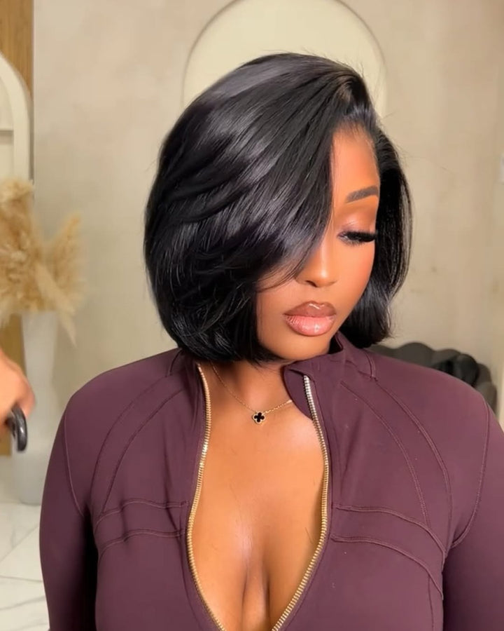 Perruque bob avec raie sur le côté et fermeture en dentelle 5x5