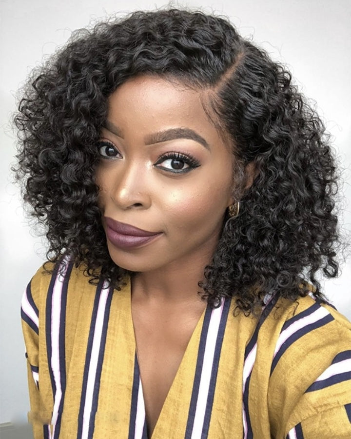 Perruque Lace Front 13x4 en cheveux humains courts et bouclés