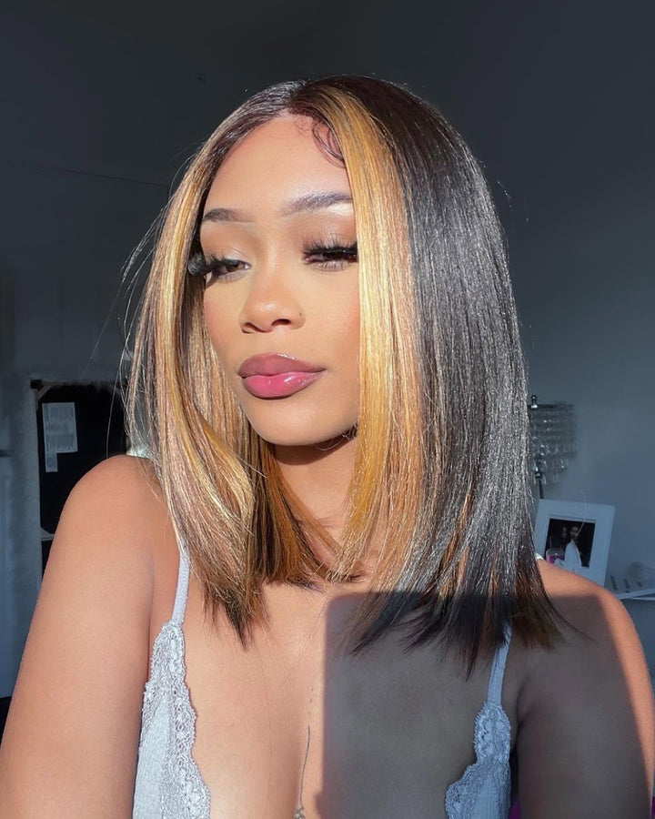 Perruque Lace Closure Wig 5x5 lisse à reflets blonds ombrés