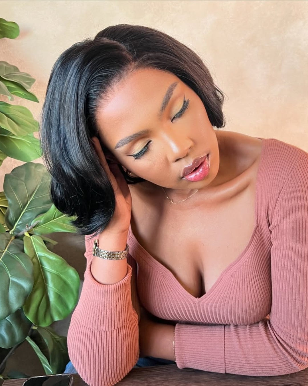 Perruque à raie sur le côté et fermeture en dentelle 5x5 dégradée