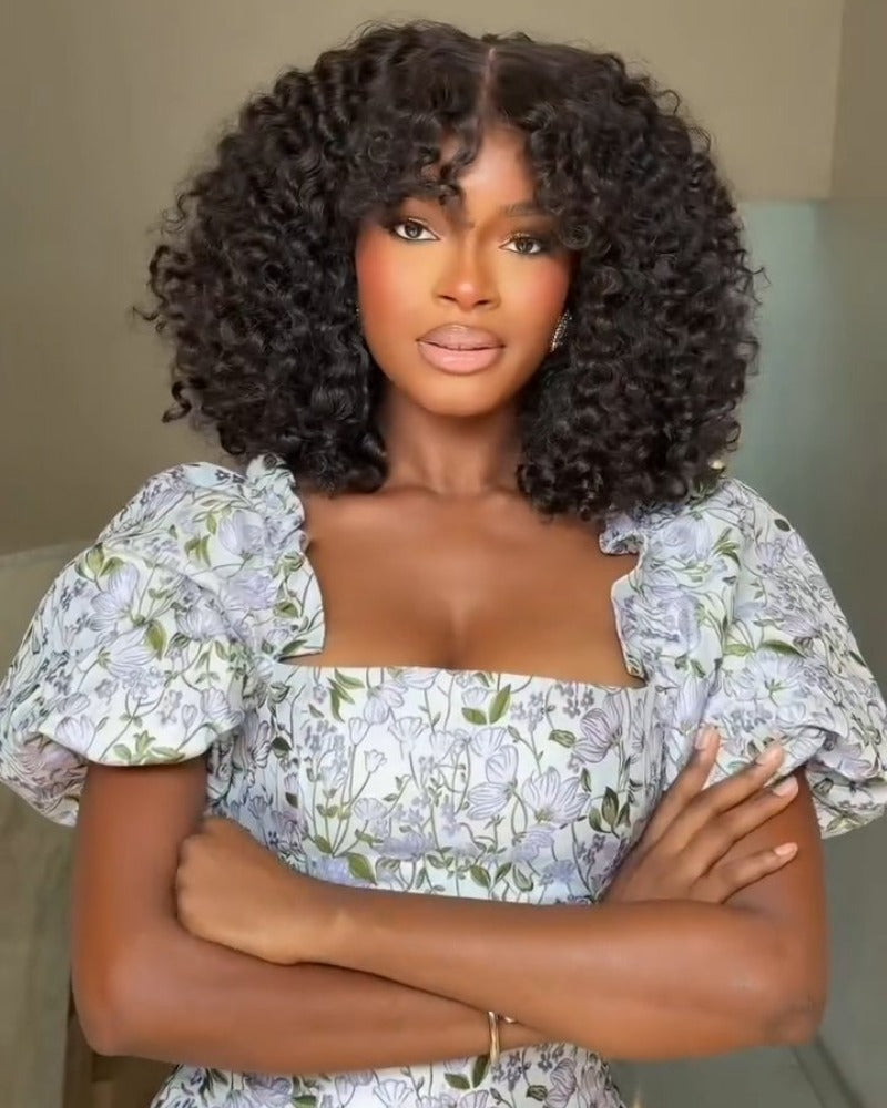Perruque 5x5 Lace Closure à boucles d'eau et frange