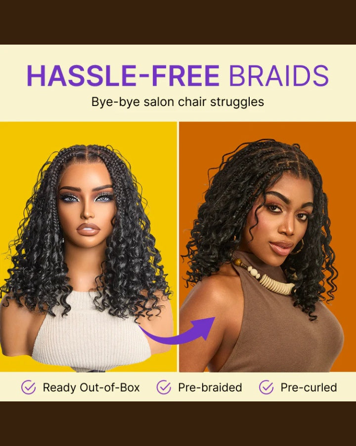 Perruque Bob tressée style bohème bouclée sans nœuds et dentelle intégrale