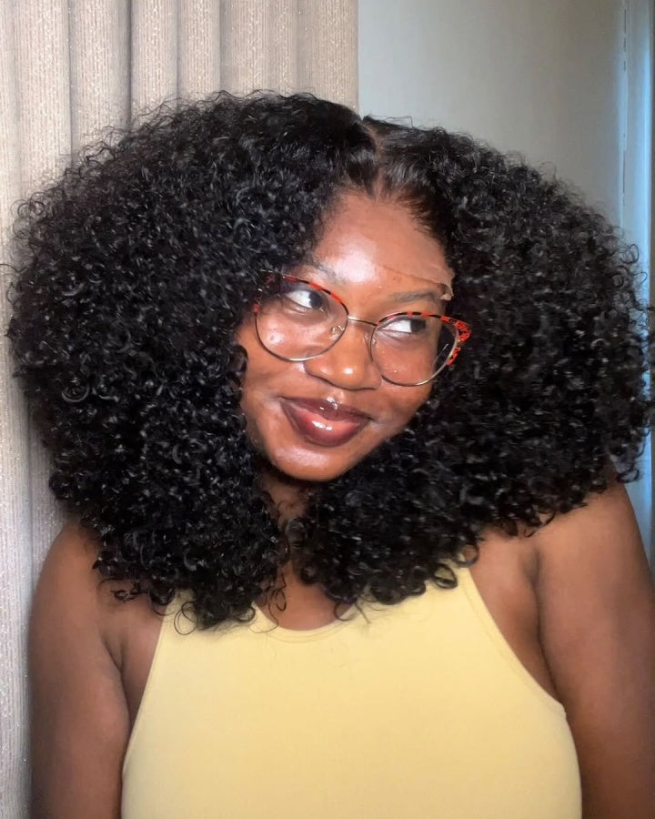 Perruque de cheveux humains bouclés haute densité avec fermeture en dentelle 5x5