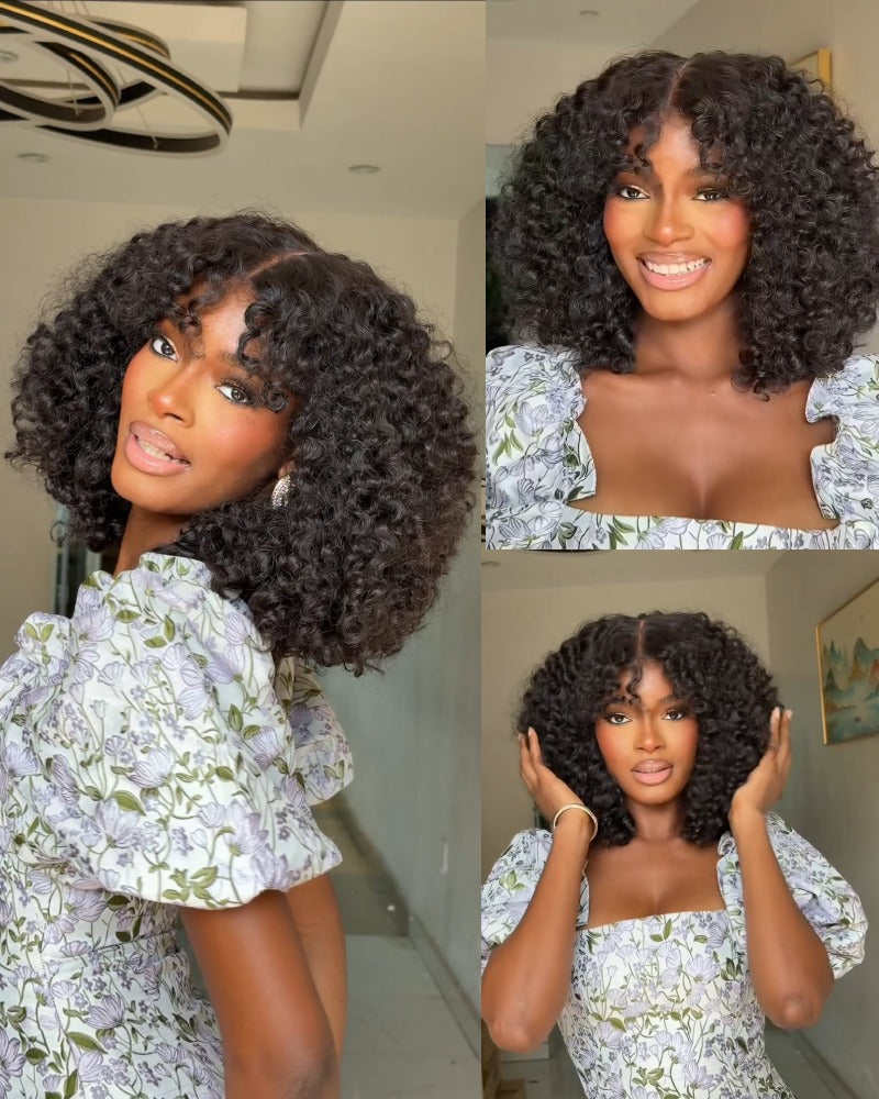 Perruque 5x5 Lace Closure à boucles d'eau et frange