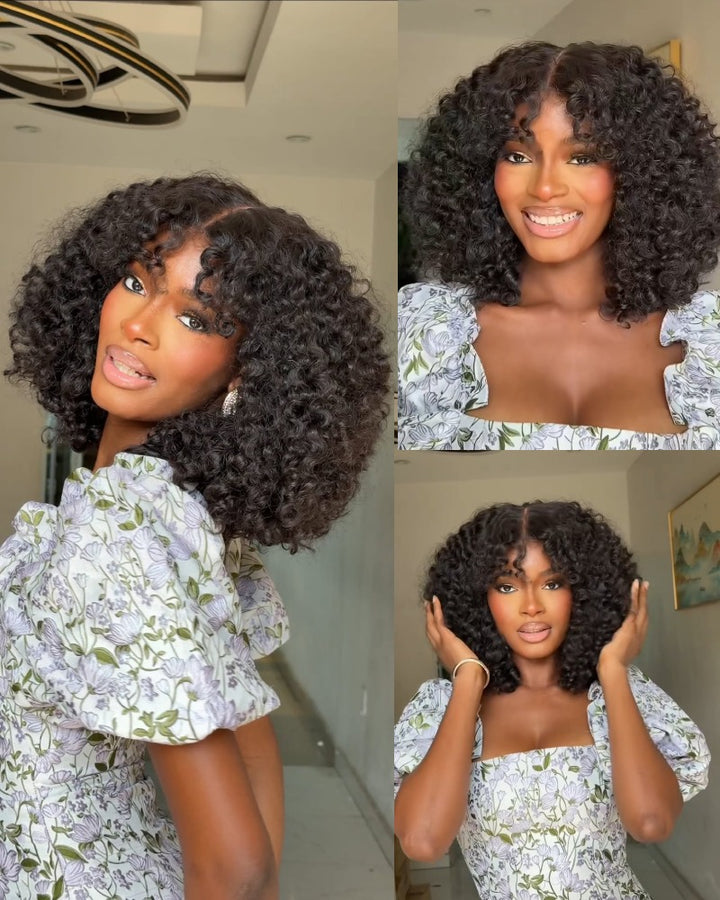 Perruque 5x5 Lace Closure à boucles d'eau et frange