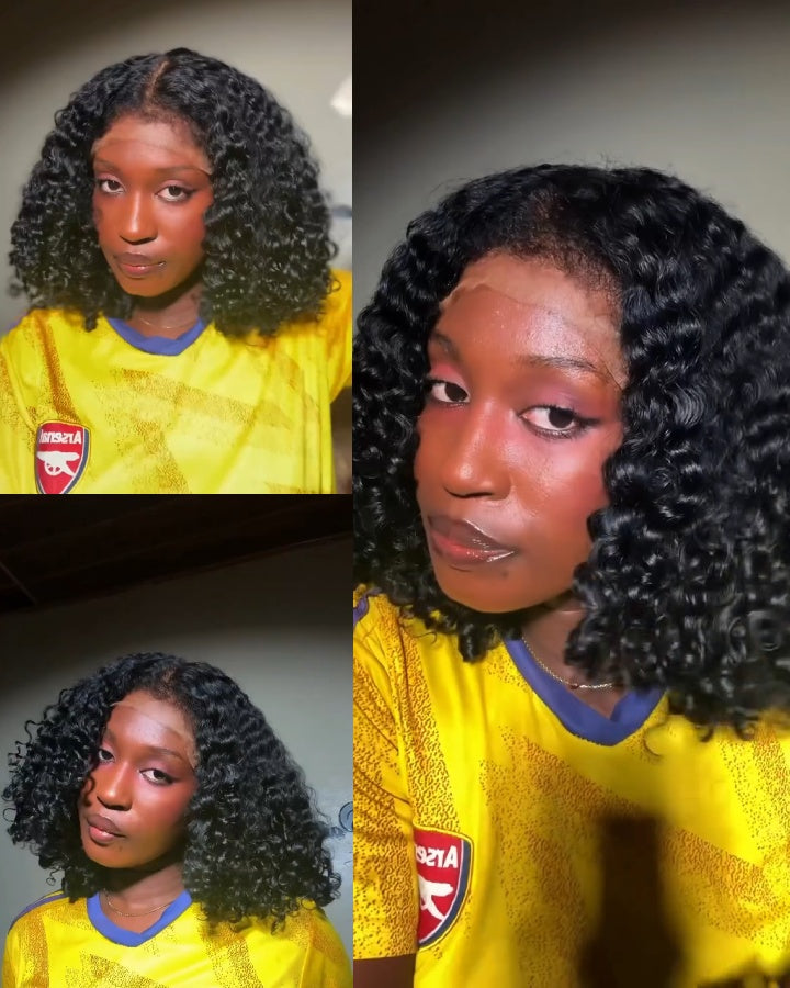 Perruque à bordure frontale en dentelle avec des boucles crépues réalistes