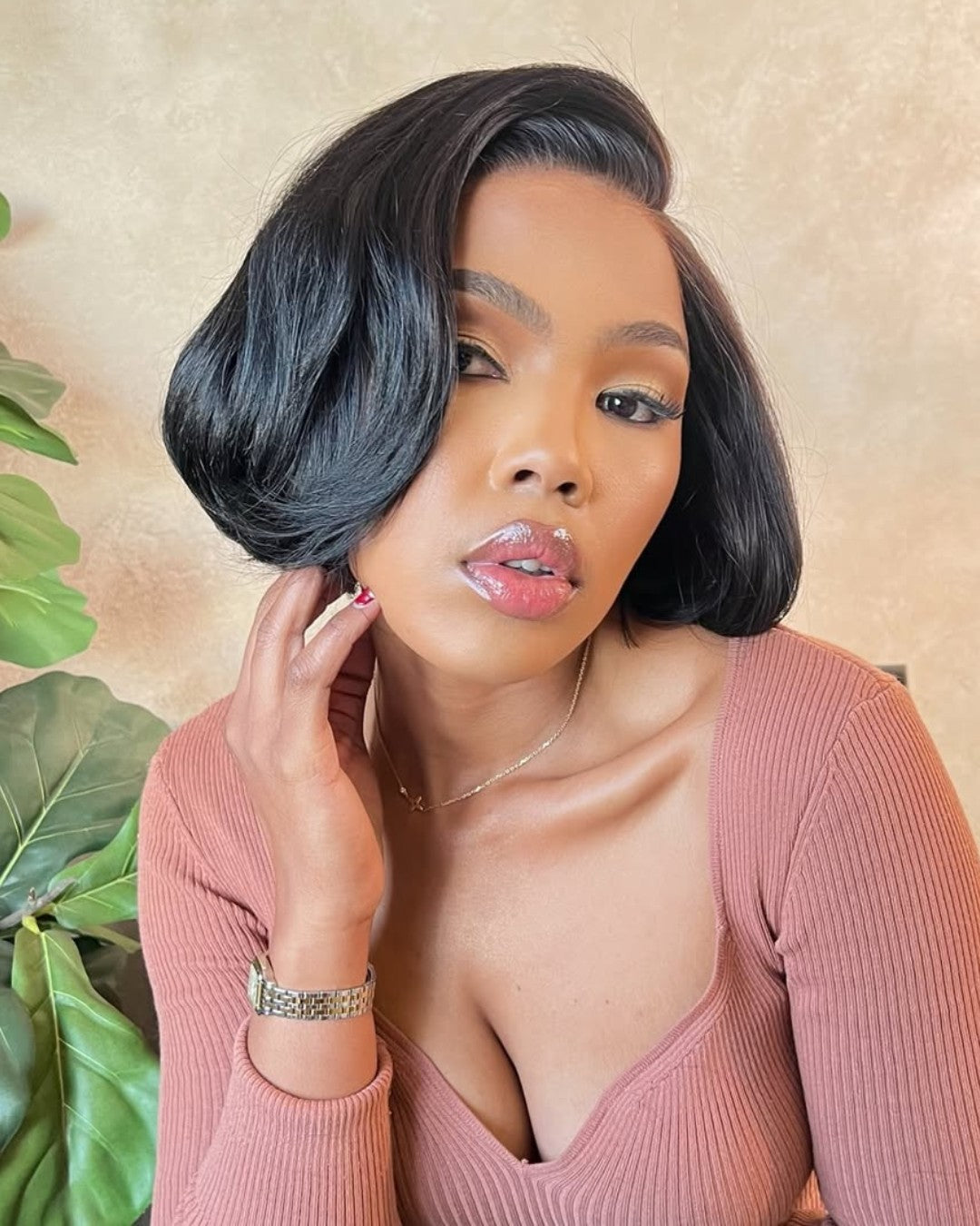 Perruque à raie sur le côté et fermeture en dentelle 5x5 dégradée