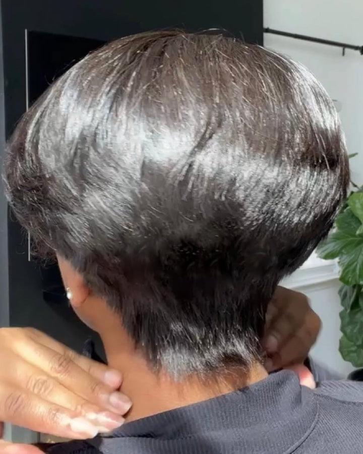 Perruque courte coupe Pixie avec cheveux crépus et bordures en dentelle frontale