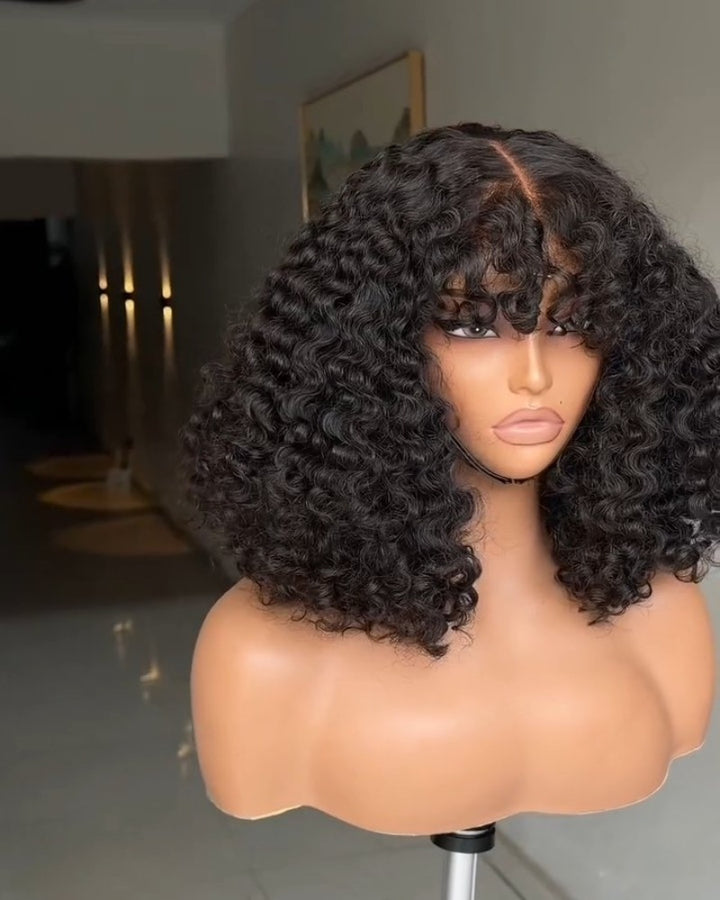 Perruque 5x5 Lace Closure à boucles d'eau et frange