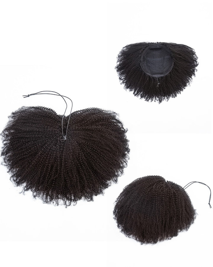 Demi-perruque Kinky Coily à cordon de serrage réglable