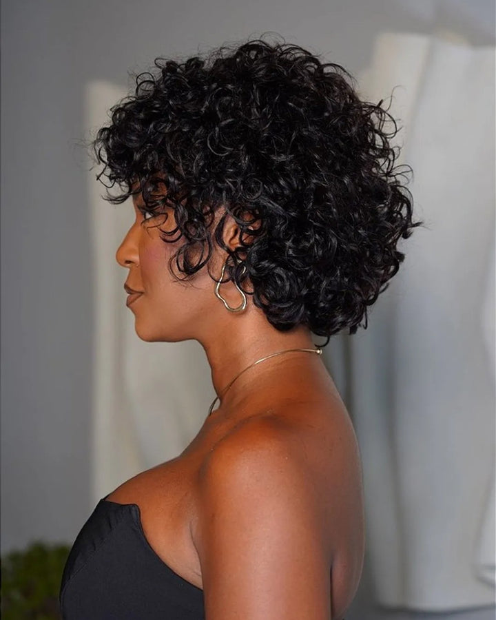 Perruque de cheveux humains ondulés et bouclés
