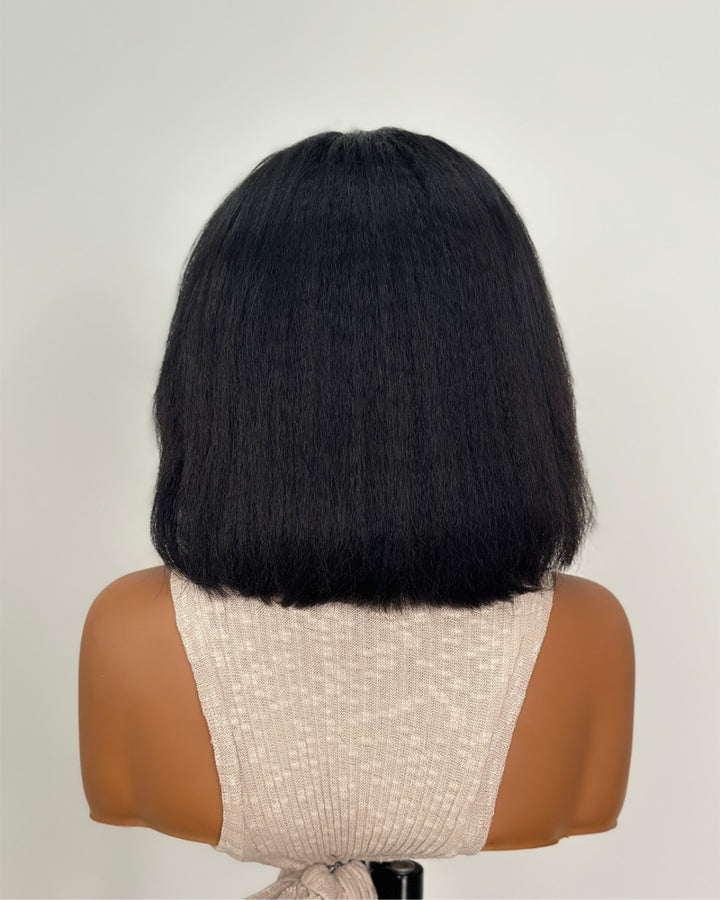 Perruque naturelle crépue lisse avec fermeture en dentelle 5x5