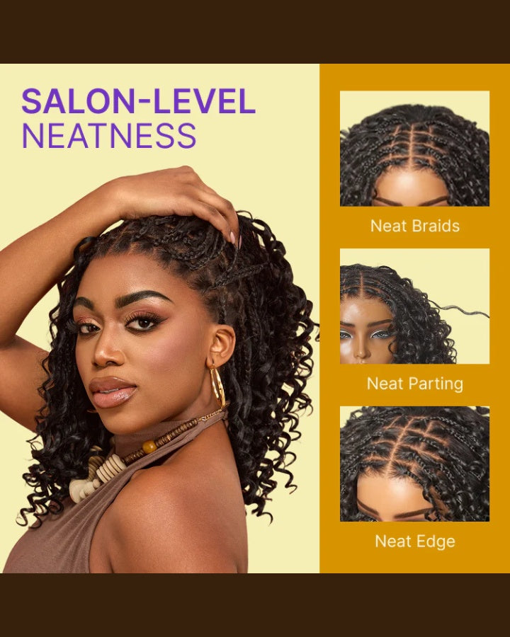 Perruque Bob tressée style bohème bouclée sans nœuds et dentelle intégrale