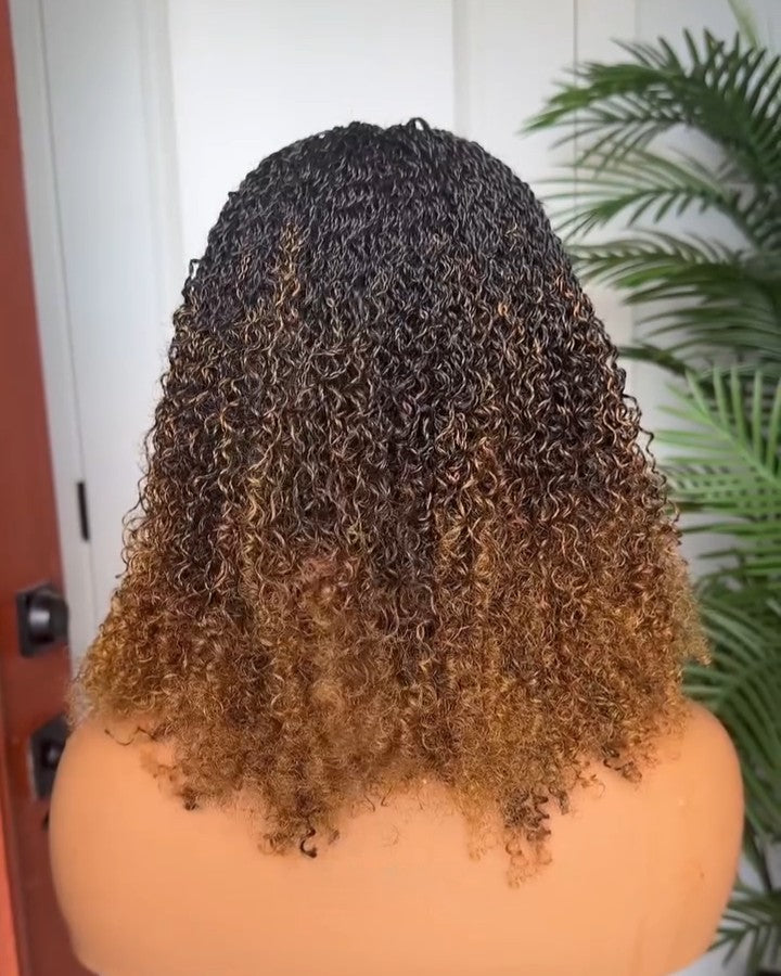 Perruque à cordon invisible en dentelle intégrale avec tresses torsadées et dorées ombrées