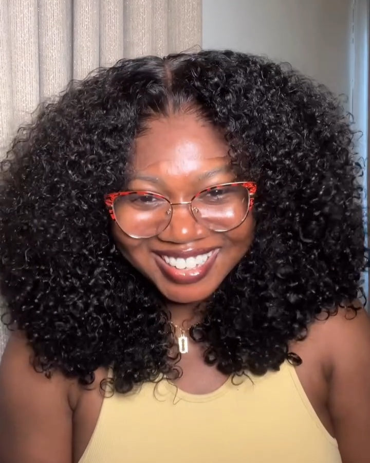 Perruque de cheveux humains bouclés haute densité avec fermeture en dentelle 5x5