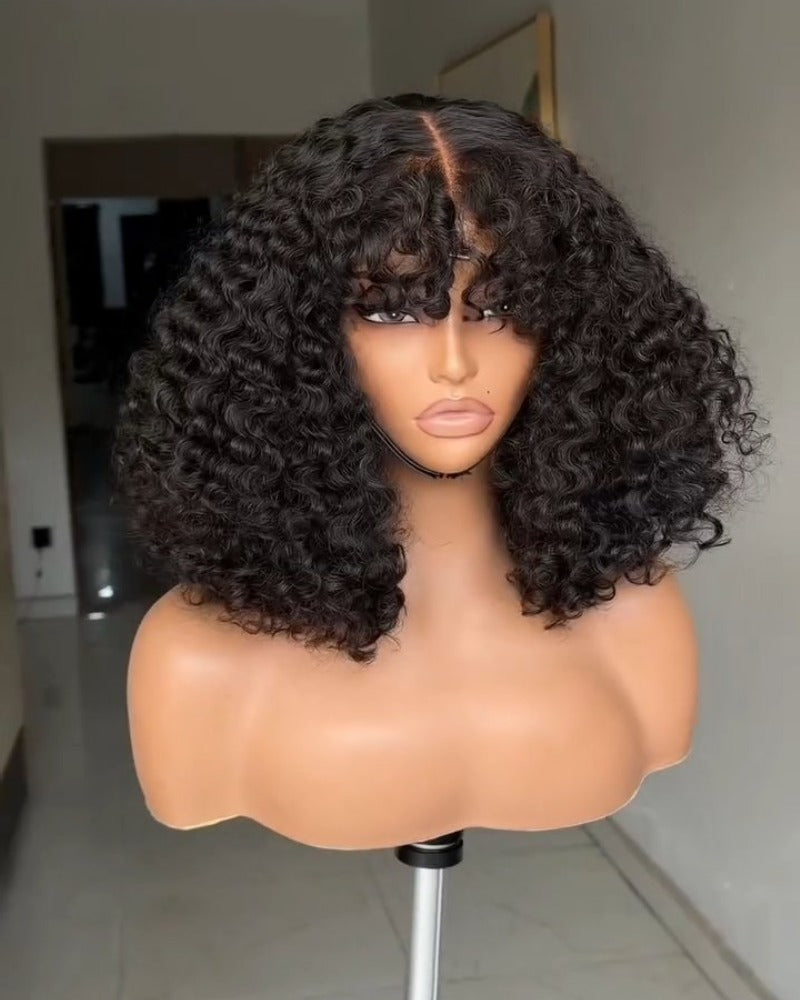 Perruque 5x5 Lace Closure à boucles d'eau et frange