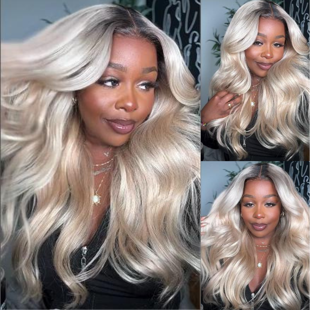 Ombre 613 avec Racines Foncées Perruque Ondulée Blonde Clair veluxehair