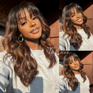 Perruque Lace Closure Wig 5x5 à reflets brun ombré avec frange