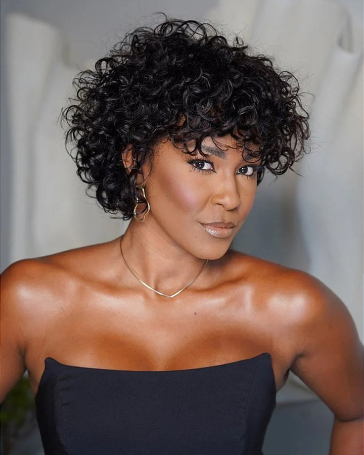 Perruque de cheveux humains ondulés et bouclés