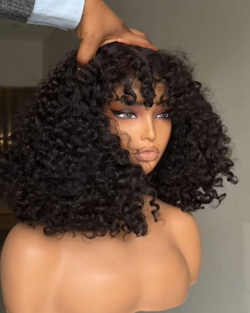 Perruque 5x5 Lace Closure à boucles d'eau et frange