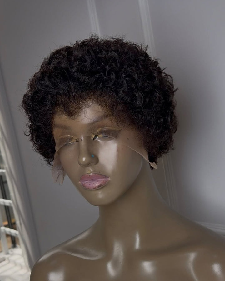 Perruque Lace Front noire naturelle bouclée avec ligne frontale hybride