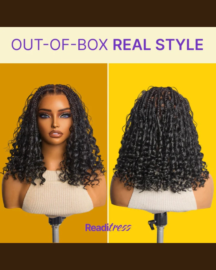 Perruque Bob tressée style bohème bouclée sans nœuds et dentelle intégrale